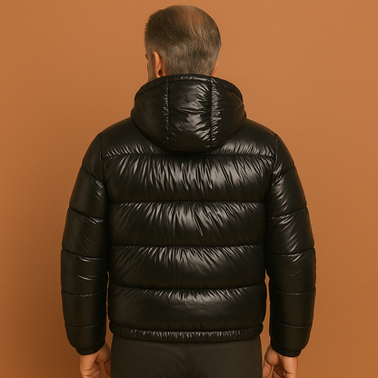 Heren puffer jacket in zwart met waterafstotend design, warm en comfortabel voor koude winterdagen.