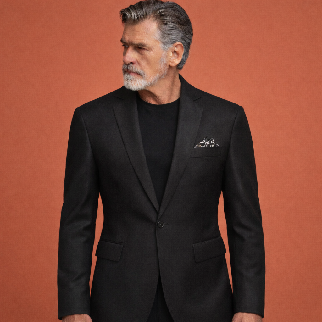 Zwarte herenjas met reverskraag en klepzakken, geschikt voor dagelijks gebruik en nette outfits.