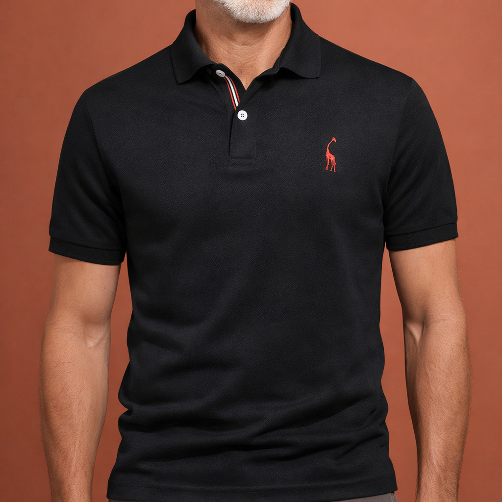 Herenpolo in zwart met minimalistisch design, zacht en comfortabel voor casual en stijlvolle outfits.