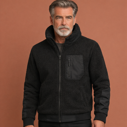 Zwarte heren herfstjas met ritssluiting, geschikt voor dagelijks gebruik tijdens frisse herfstdagen.