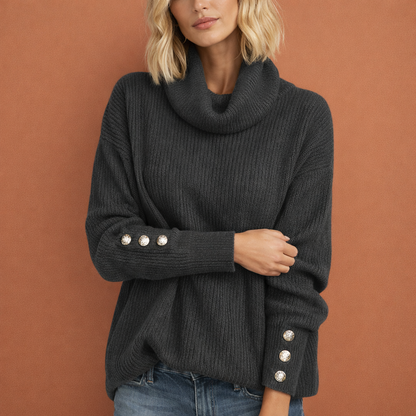 Zwarte losvallende coltrui voor dames met comfortabele pasvorm, perfect voor casual outfits en dagelijks gebruik.