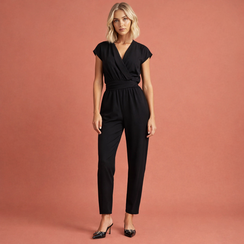 Zwarte luchtige zomer jumpsuit voor dames met comfortabele pasvorm, perfect voor warme dagen en casual outfits.