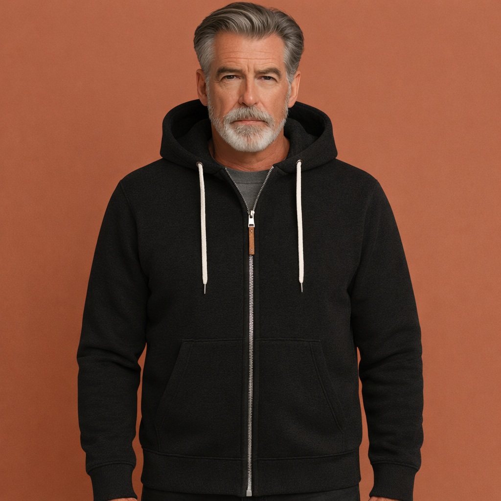 Zwarte moderne heren sportjas met capuchon en comfortabele pasvorm, ideaal voor dagelijks gebruik en casual outfits.