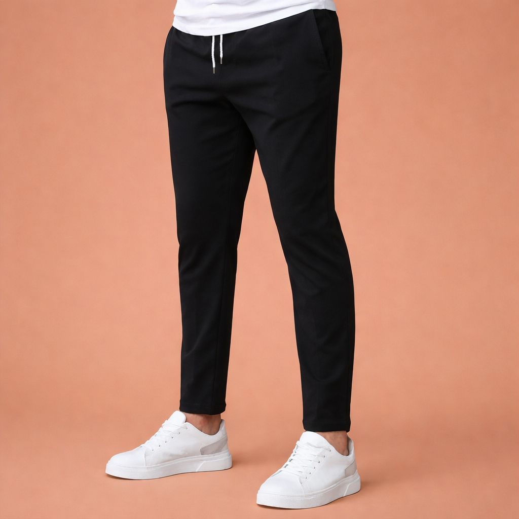 Dames broek in zwart met minimalistisch design, zacht en comfortabel voor casual en stijlvolle outfits.