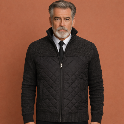 Zwarte warme stijlvolle jas voor heren met modern patroon en comfortabele pasvorm, ideaal voor dagelijks gebruik.