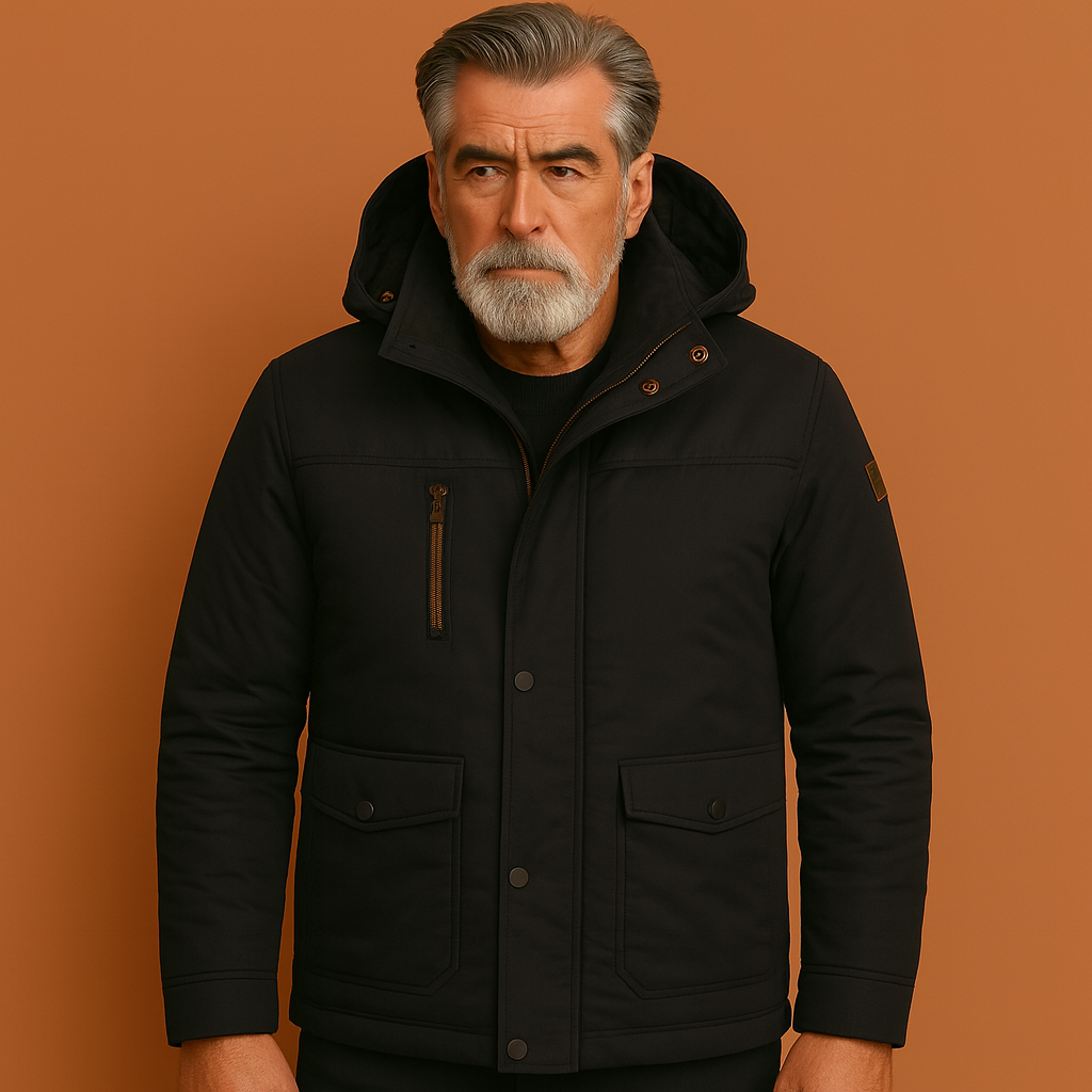 Warme winterparka voor heren in zwarte kleur met tijdloos design, ideaal voor koude dagen.