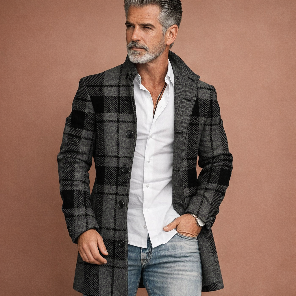 Zwarte winddichte lange jas voor heren met comfortabele pasvorm, geschikt voor dagelijks gebruik in herfst en winter.