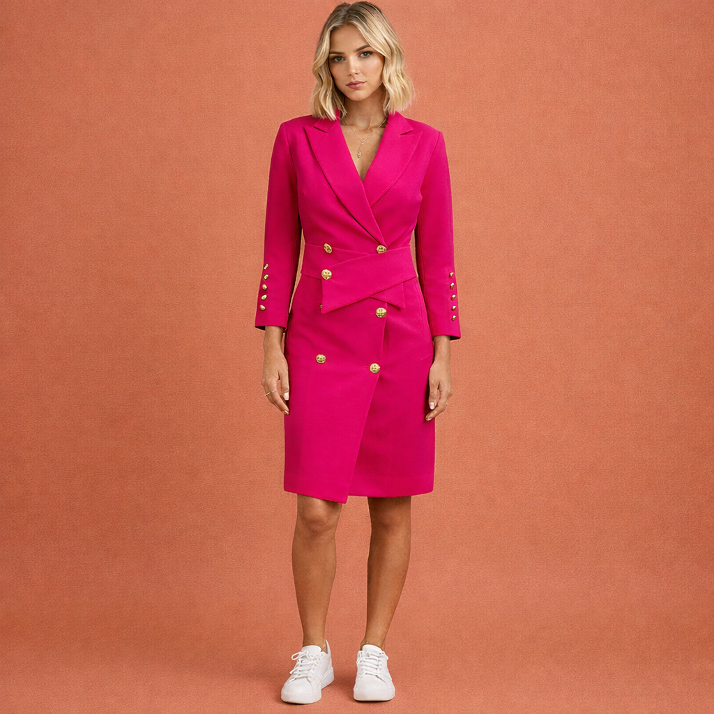 Dames midi jurk in roze met minimalistisch design, zacht en comfortabel voor casual en stijlvolle outfits.